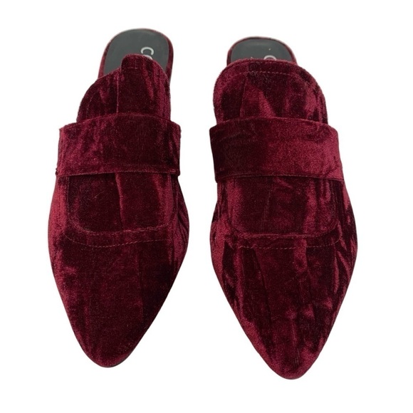 Coconuts by Matisse Funky Crushed Velvet Mules Size 8.5 Burgundy Wine Flats - Picture 3 of 13